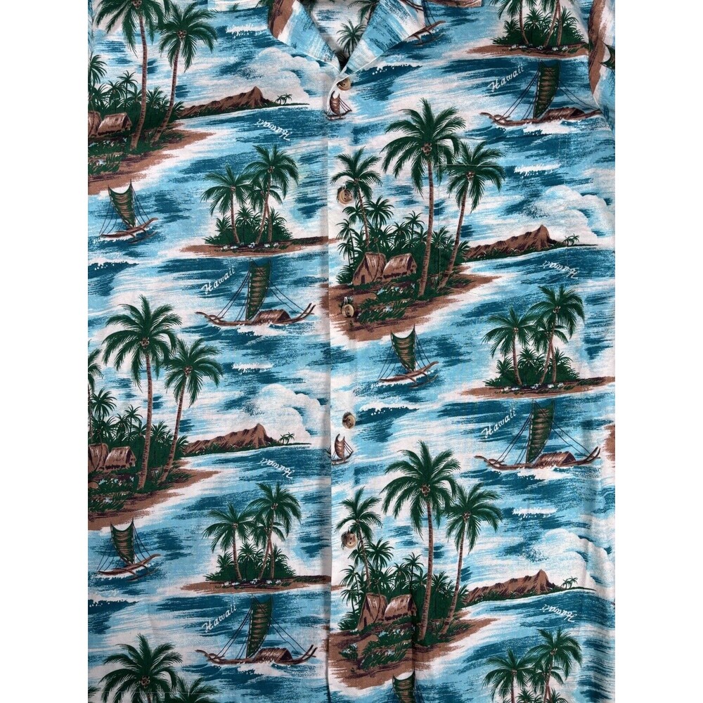 Vintage‎ Hawaii Brand Hawaiian Shirt Men’s XL Sailing Island AOP Blue Tropical - Picture 3 of 11